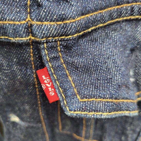 Levis Mens Jean Jacket Dark Blue Medium with Motorhead Patch Sewn on Back - Picture 2 of 7